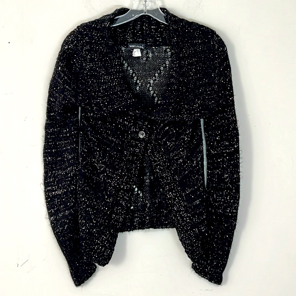 Wet Seal Black & Shimmery Silver Cardigan Sweater Women Junior Size S